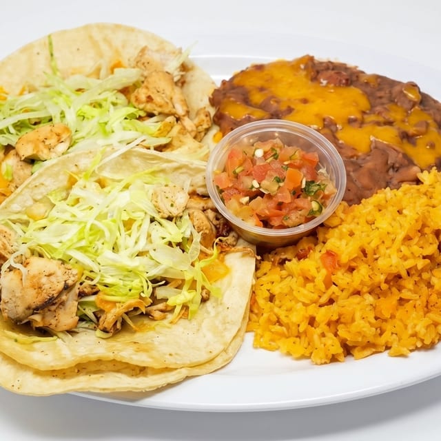 2 Taco Plate - Chicken or Ground Beef Dinner Special.