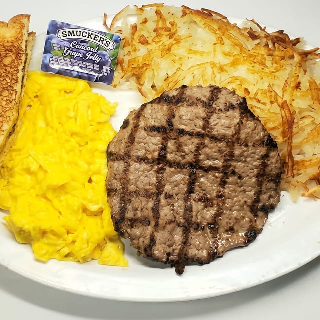 1/4 Hamburger Patty & Eggs.